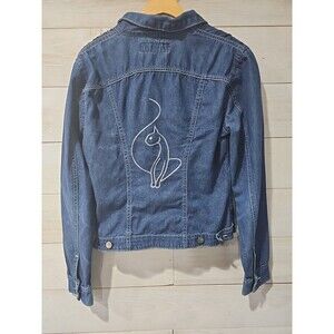 VTG Baby Phat Embroidered Cat Logo Denim Blue Jean Jacket Size M Dark Wash